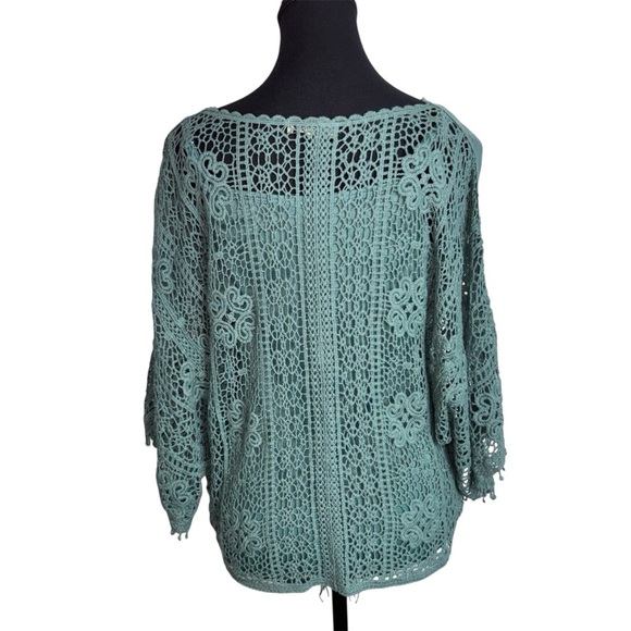 5/$25 Democracy Small Green 3/4 Wide Sleeve Tie Front Blouse Embroidered Lace - Picture 2 of 12